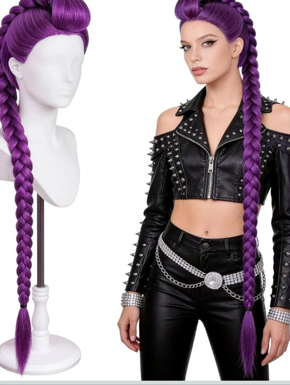 Long Purple Braided Wig - Women Hair